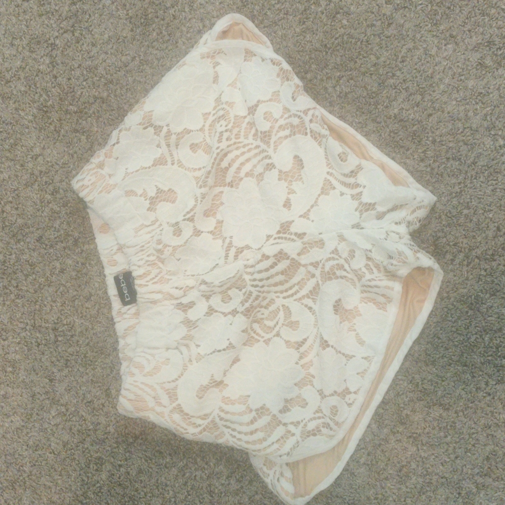 Bebe Lace Shorts, Small, White Tan